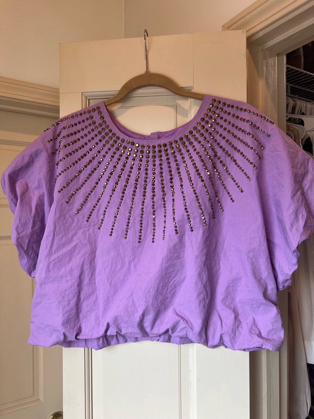 QUEEN OF SPARKLES Lavender Studded Short Sleeve Crop Top